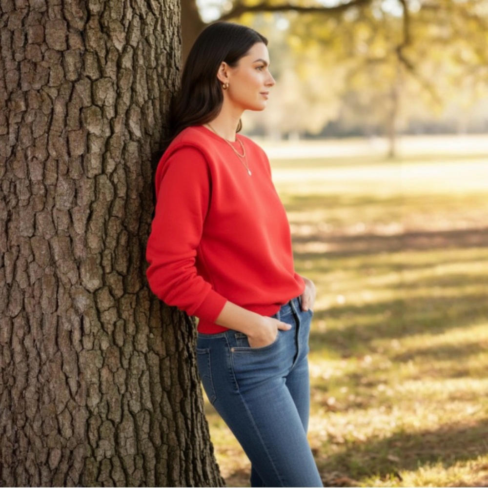 Sundry Evereve Red Padded Crewneck Sweatshirt - Picture 2 of 11